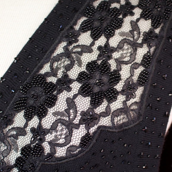Vintage Talbots 100% Wool Beaded & Lace Knitted Black Button Down Vest Size L - Picture 8 of 16